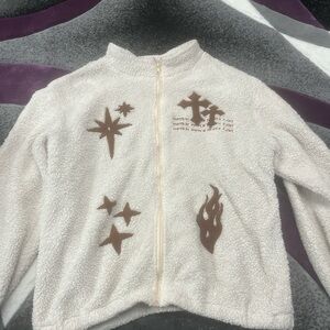 ROMWE Beige Teddy Jacket with Brown Designs